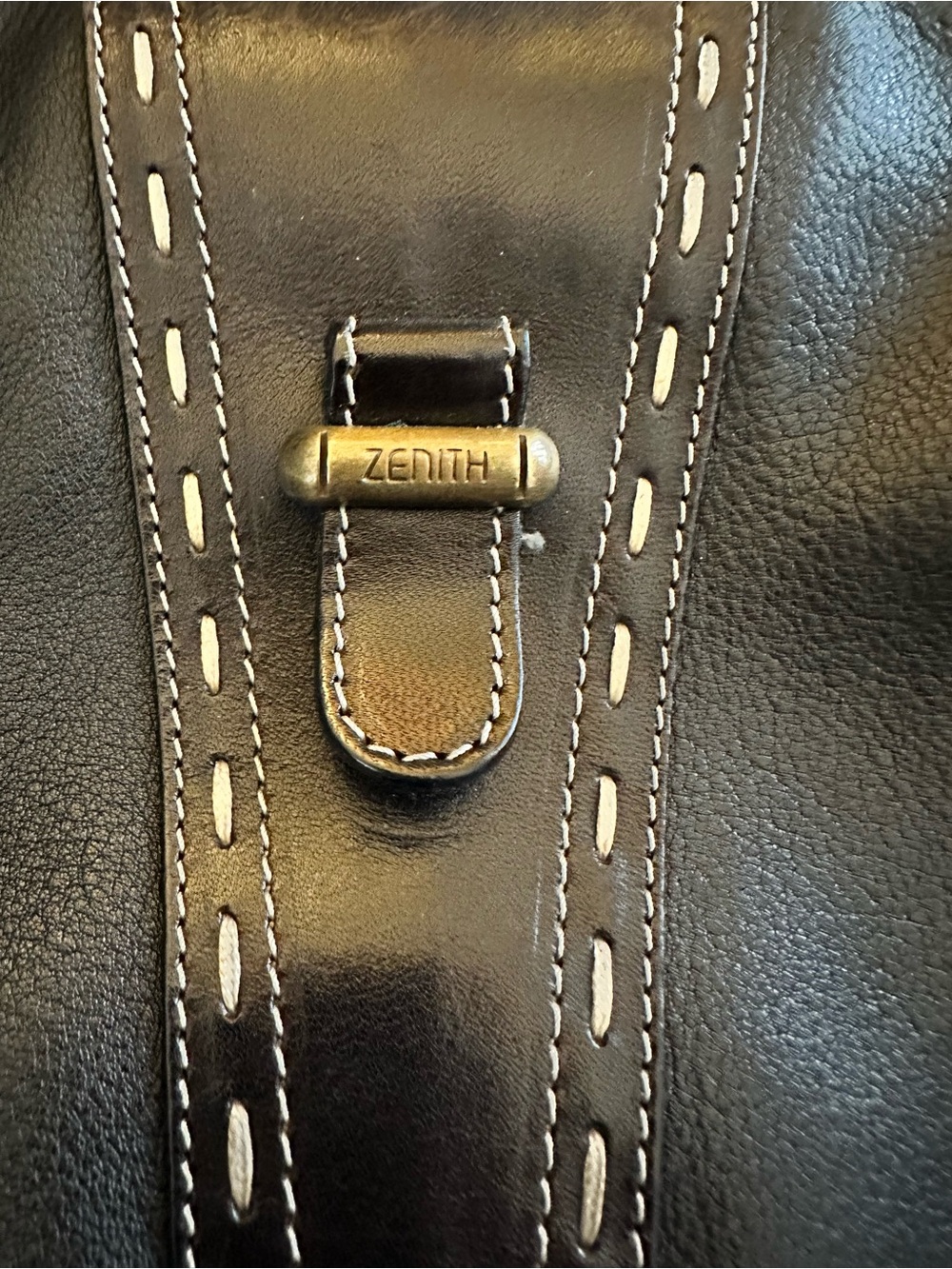 Vintage 1990s Zenith Italian Full-grain Leather Black shoulder/tote bag -NICE - Picture 2 of 16